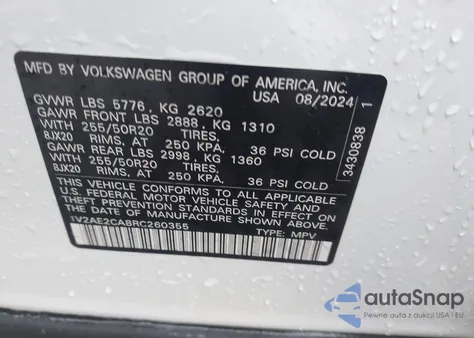 2024 Volkswagen Atlas Cross Sport Sel R-Line из США, поврежденный, VIN 1V2AE2CA8RC260355